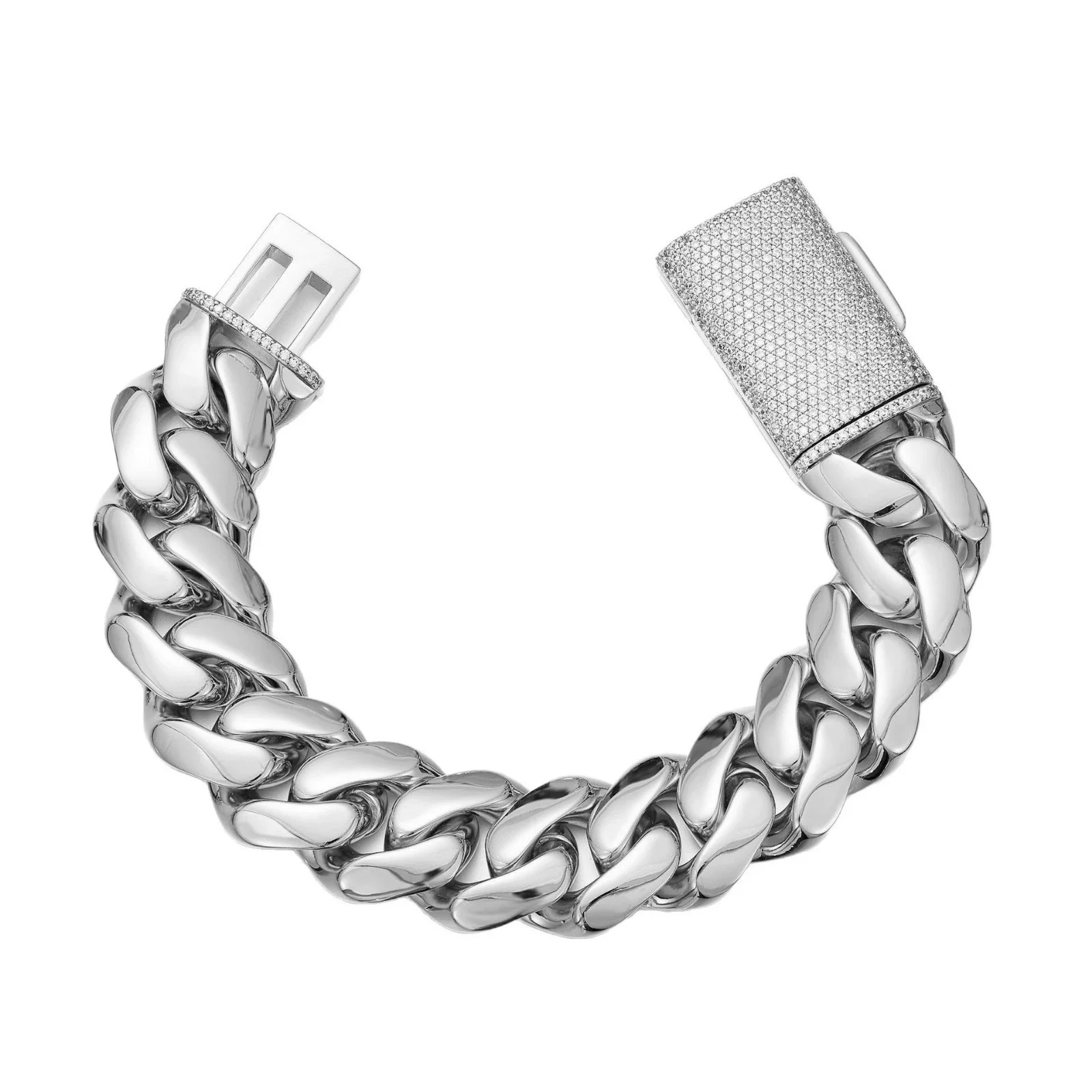 Unisex Stainless Steel Geometric Cuban Chain Necklace Polished With Zircon Diamond Buckle - Image 5