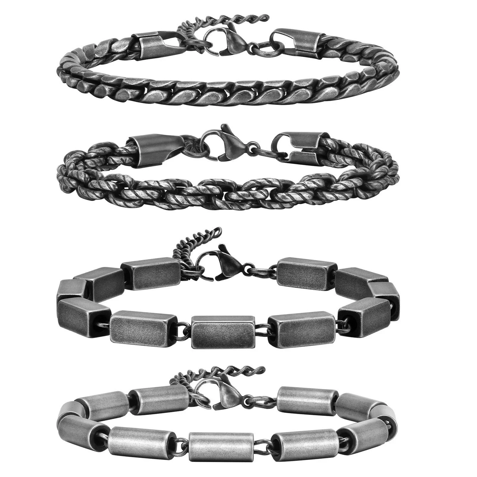 Unisex Stainless Steel Handmade Chain With Retro Old Twist Geometric Square Design And Electroplating - Image 5