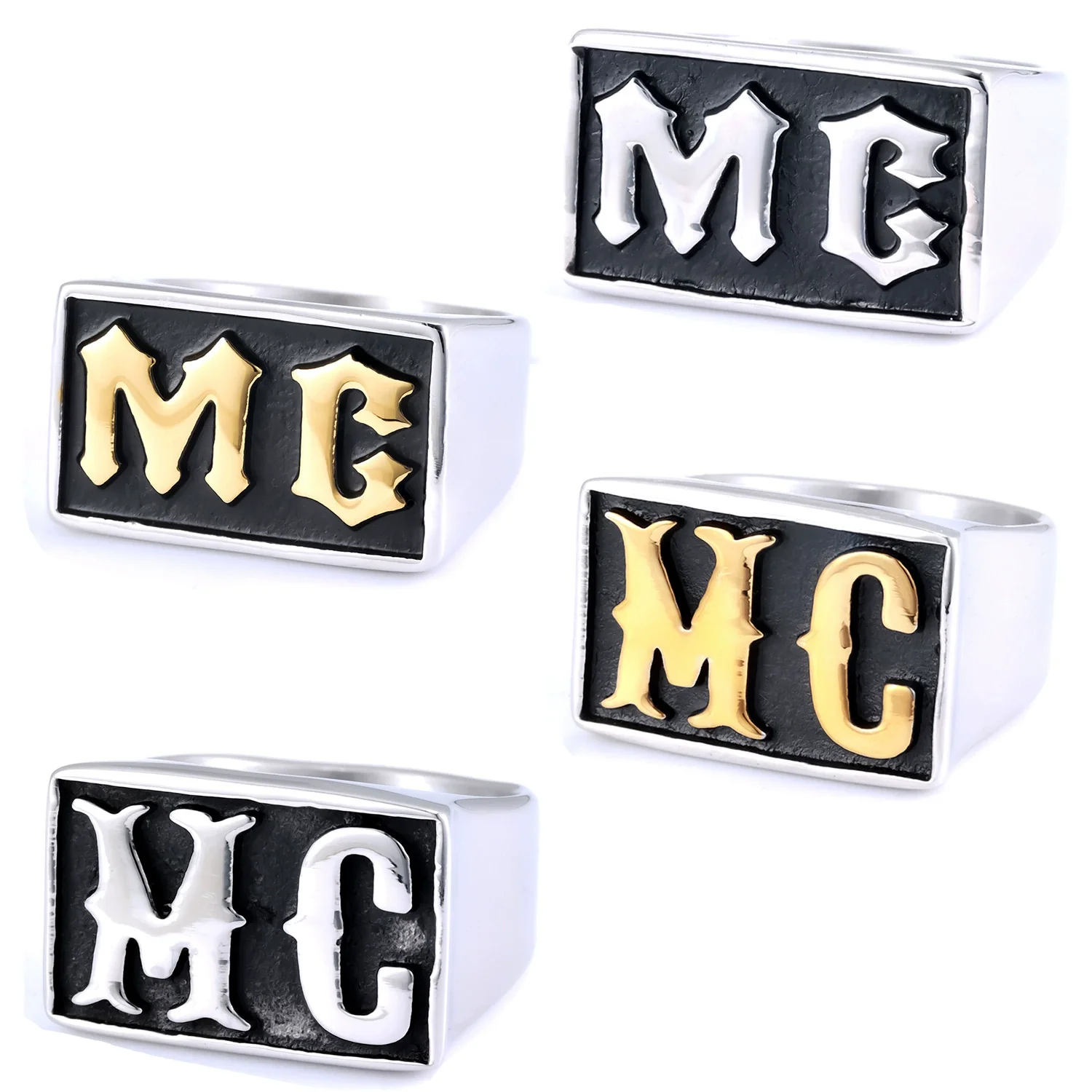 Unisex Stainless Steel Letter Mc Drop Glue Ring With Personality Style And Oil Applied Processing