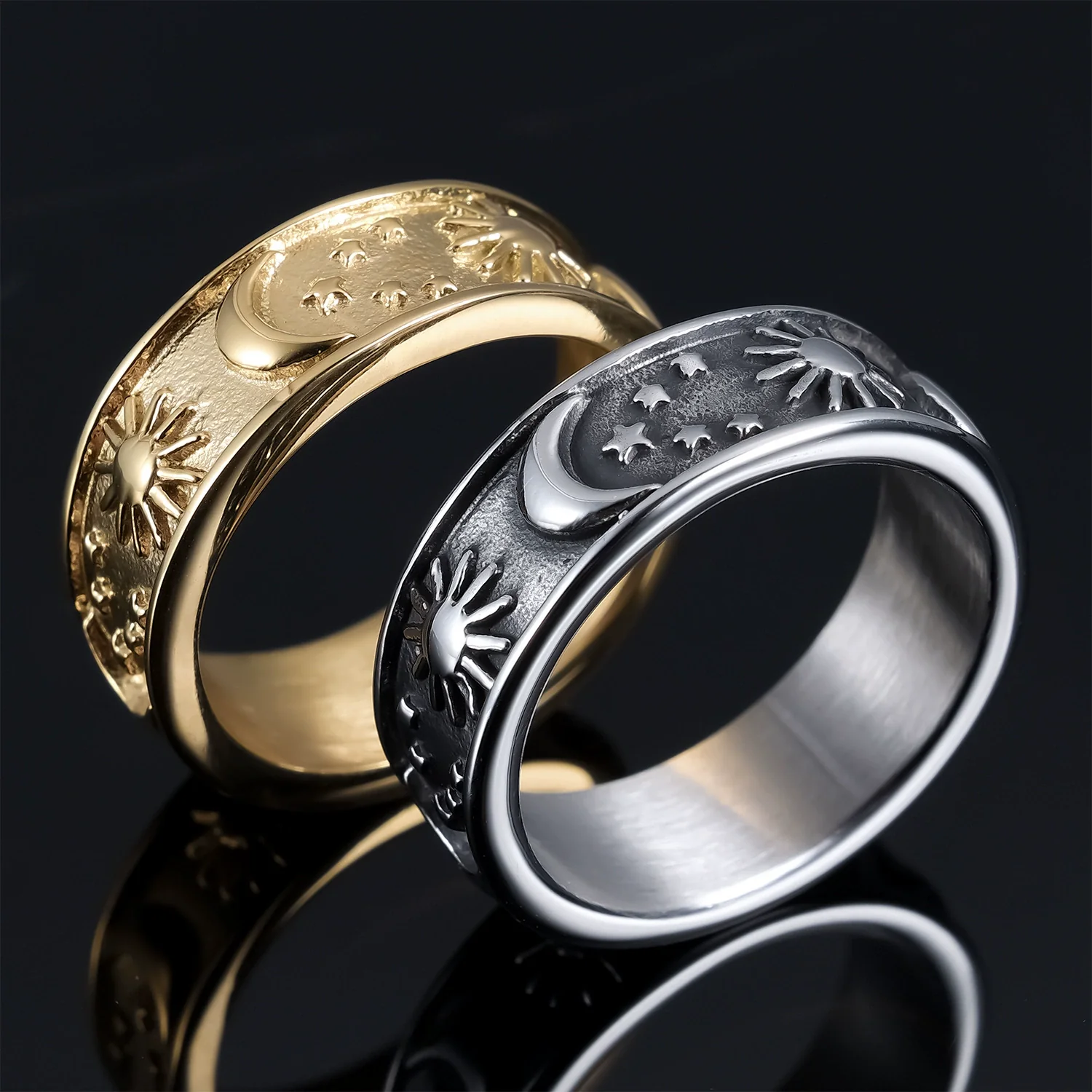 Unisex Stainless Steel Ring With Constellation Pattern And Polish Design - Image 2