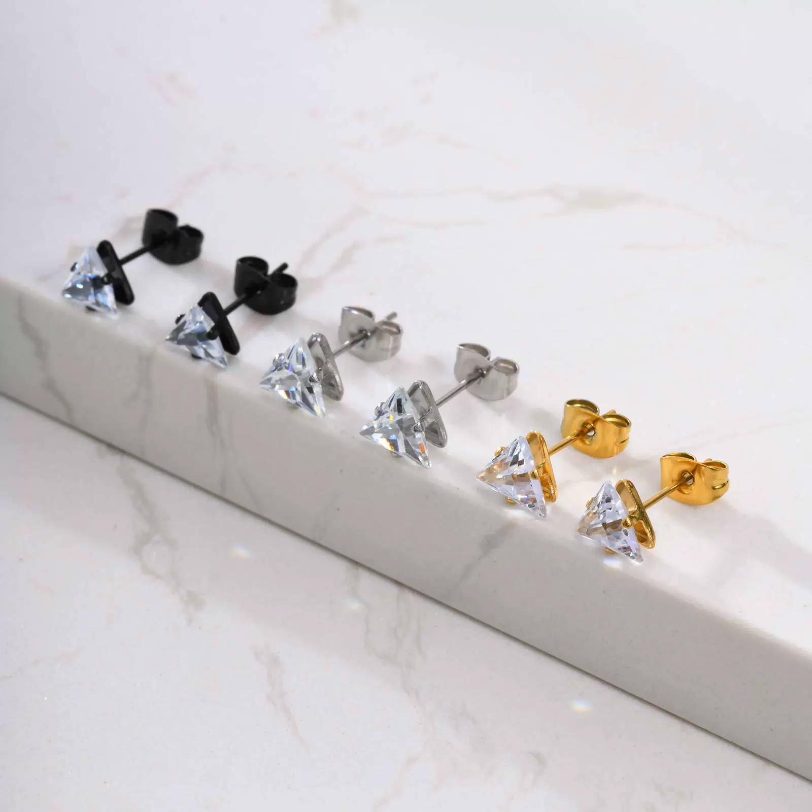 Unisex Stainless Steel Triple Decomposition Zircon Golden Fashion Earrings - Image 2