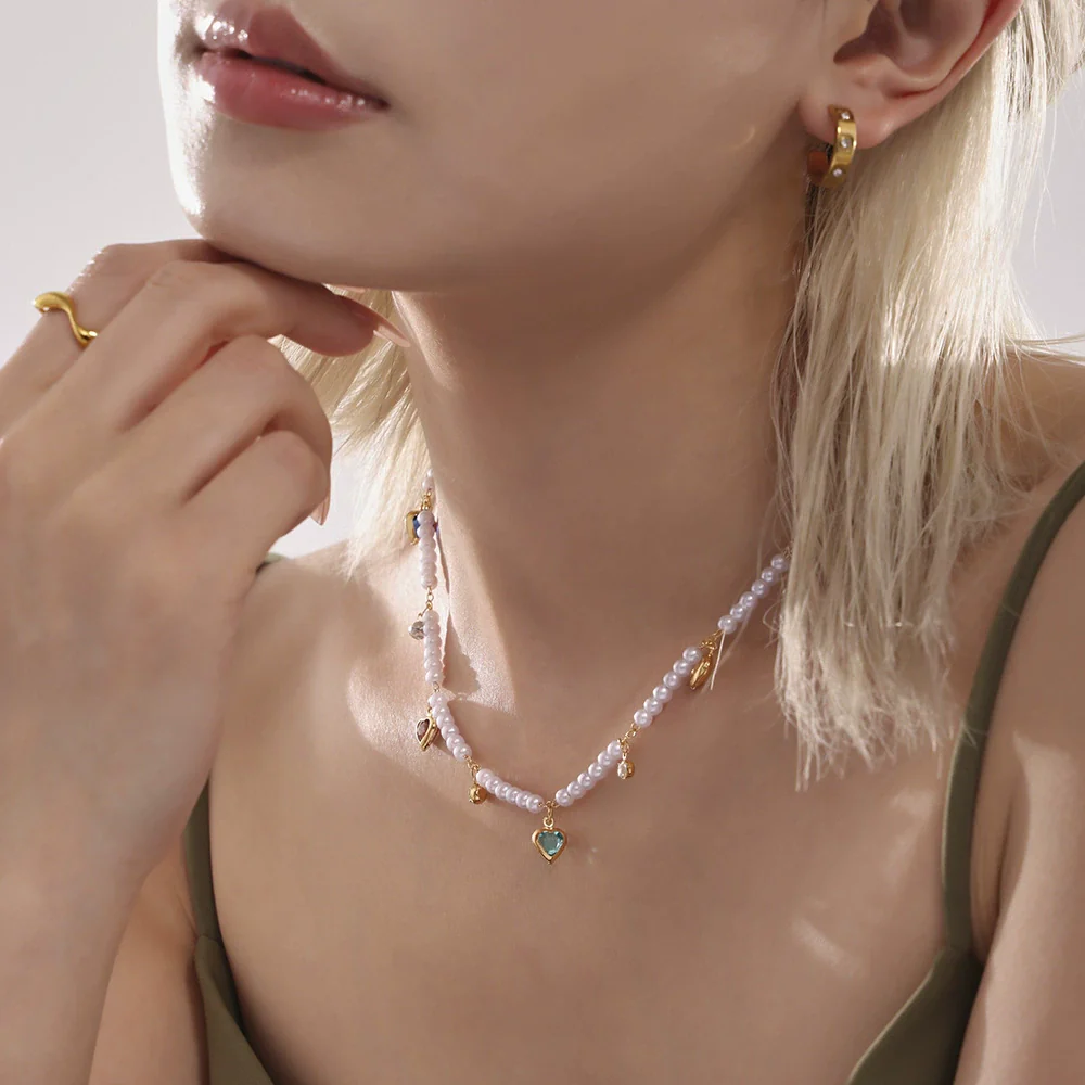 Unisex Titanium Steel And Copper Zircon Love Clavicle Chain Jewelry With Electroplating And Chain Pattern - Image 3