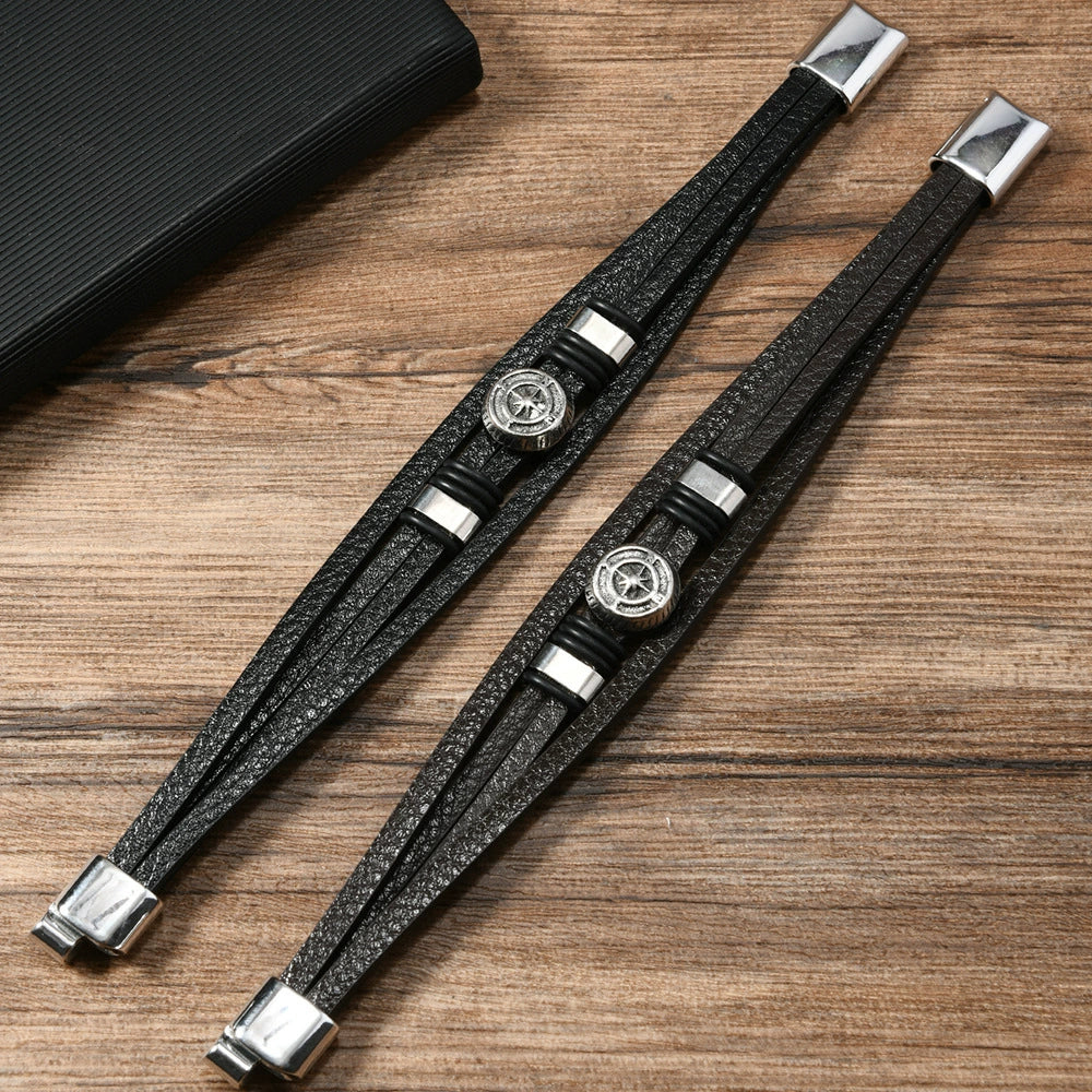 Unisex Vintage Punk Style Zinc Alloy Geometric Compass Magnetic Buckle Leather Bracelet With Electroplating - Image 3