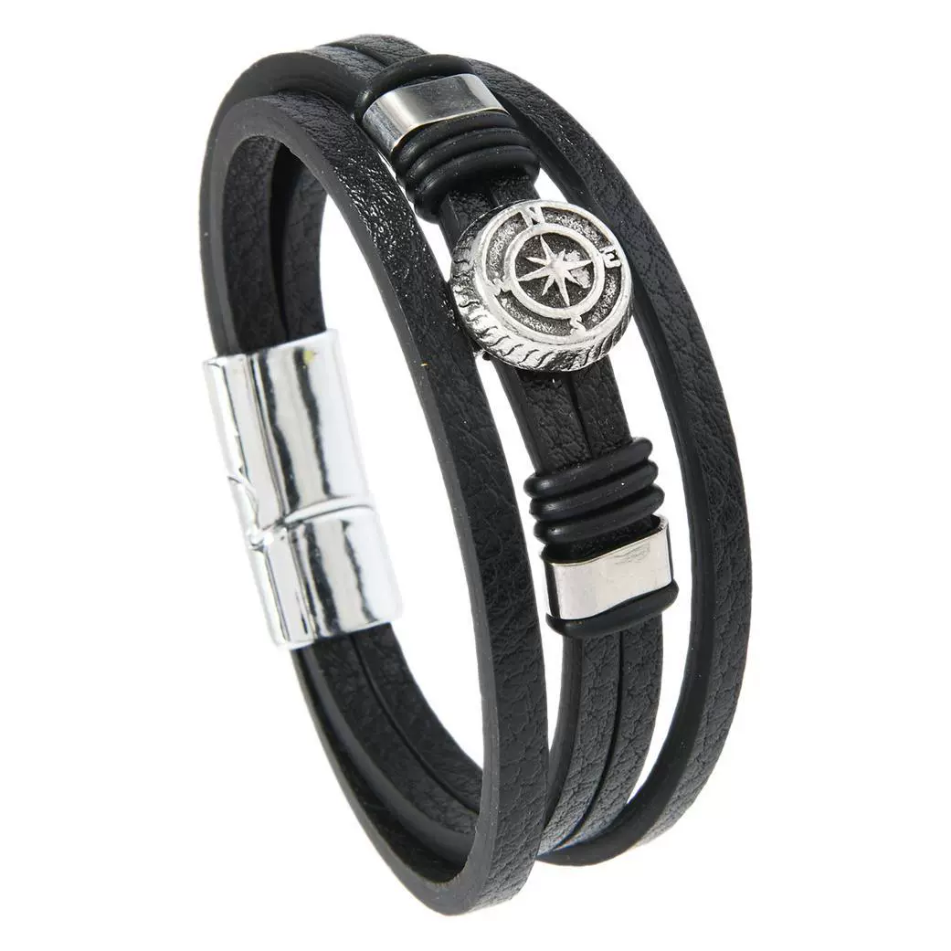 Unisex Vintage Punk Style Zinc Alloy Geometric Compass Magnetic Buckle Leather Bracelet With Electroplating - Image 5