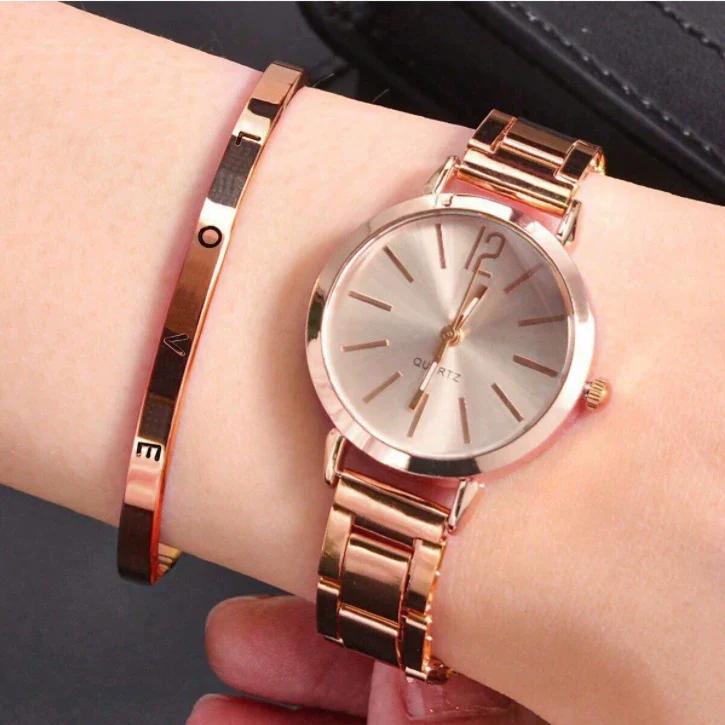 Universal Casual Alloy Case Round Dial Quartz Watch With Steel Band And Ordinary Glass Mirror - Image 11
