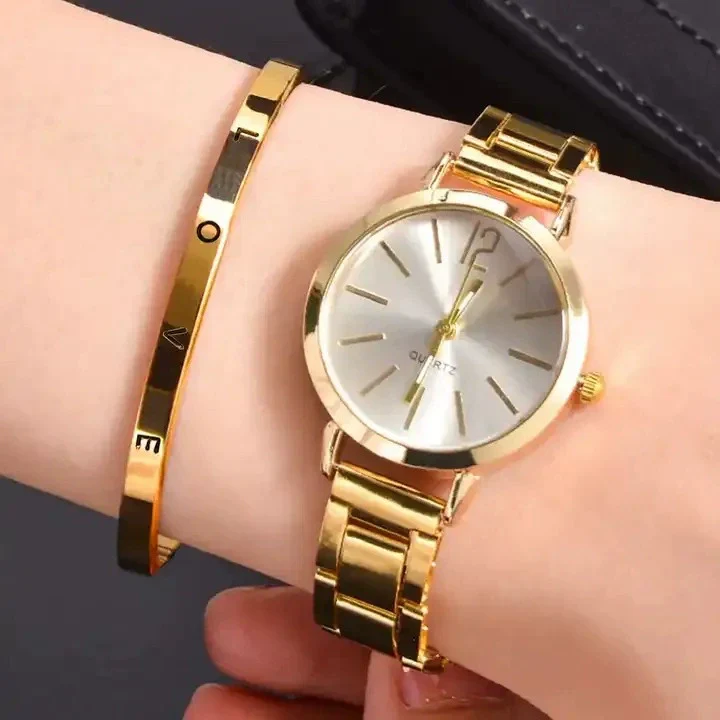 Universal Casual Alloy Case Round Dial Quartz Watch With Steel Band And Ordinary Glass Mirror - Image 12