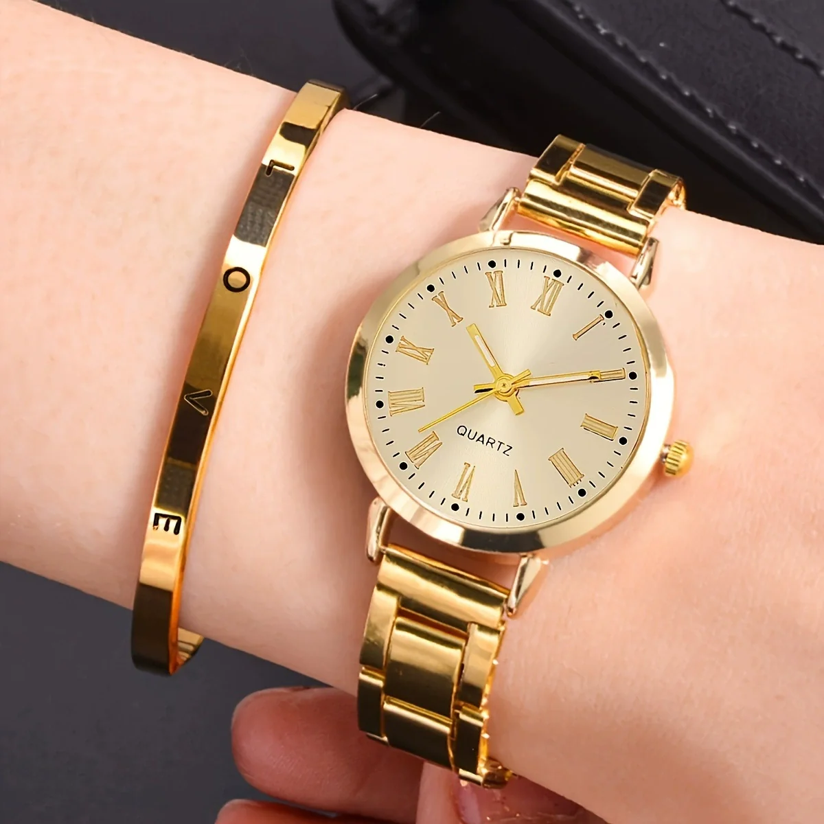 Universal Casual Alloy Case Round Dial Quartz Watch With Steel Band And Ordinary Glass Mirror - Image 13