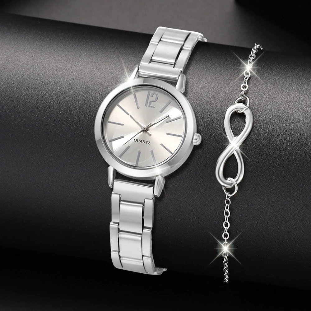 Universal Casual Alloy Case Round Dial Quartz Watch With Steel Band And Ordinary Glass Mirror - Image 32