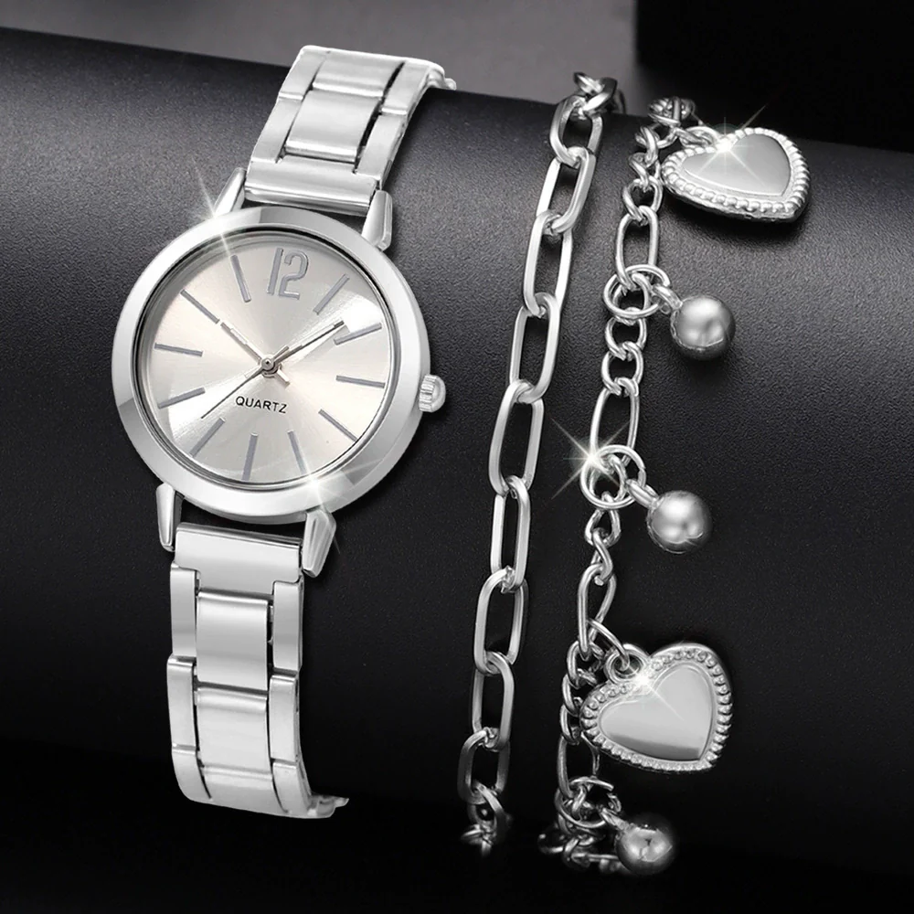 Universal Casual Alloy Case Round Dial Quartz Watch With Steel Band And Ordinary Glass Mirror - Image 33