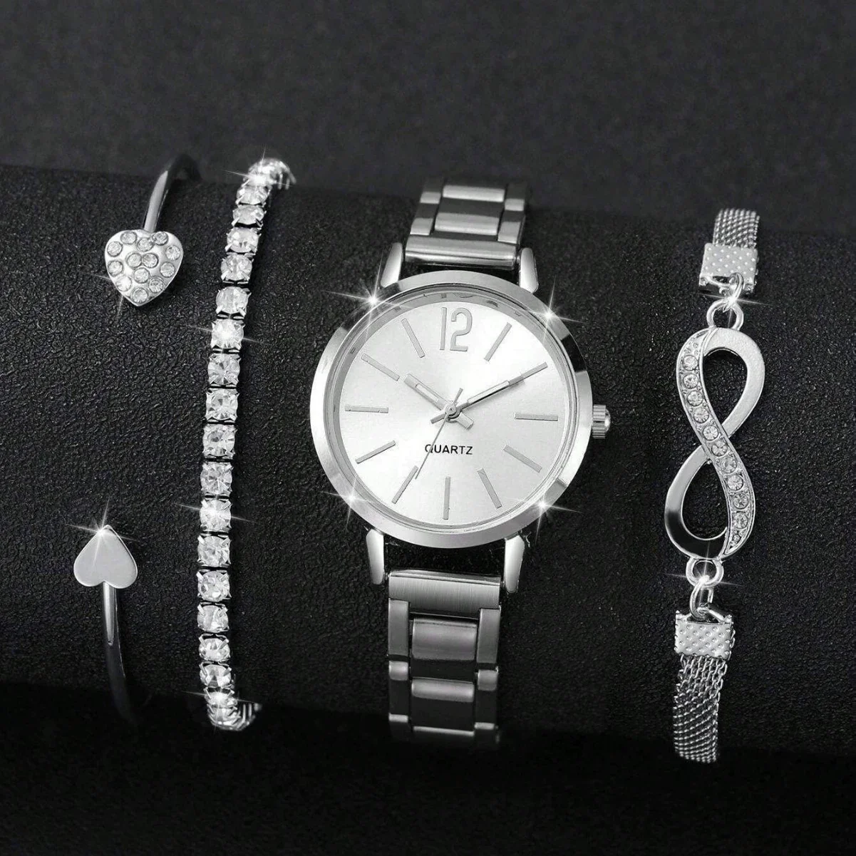 Universal Casual Alloy Case Round Dial Quartz Watch With Steel Band And Ordinary Glass Mirror - Image 39