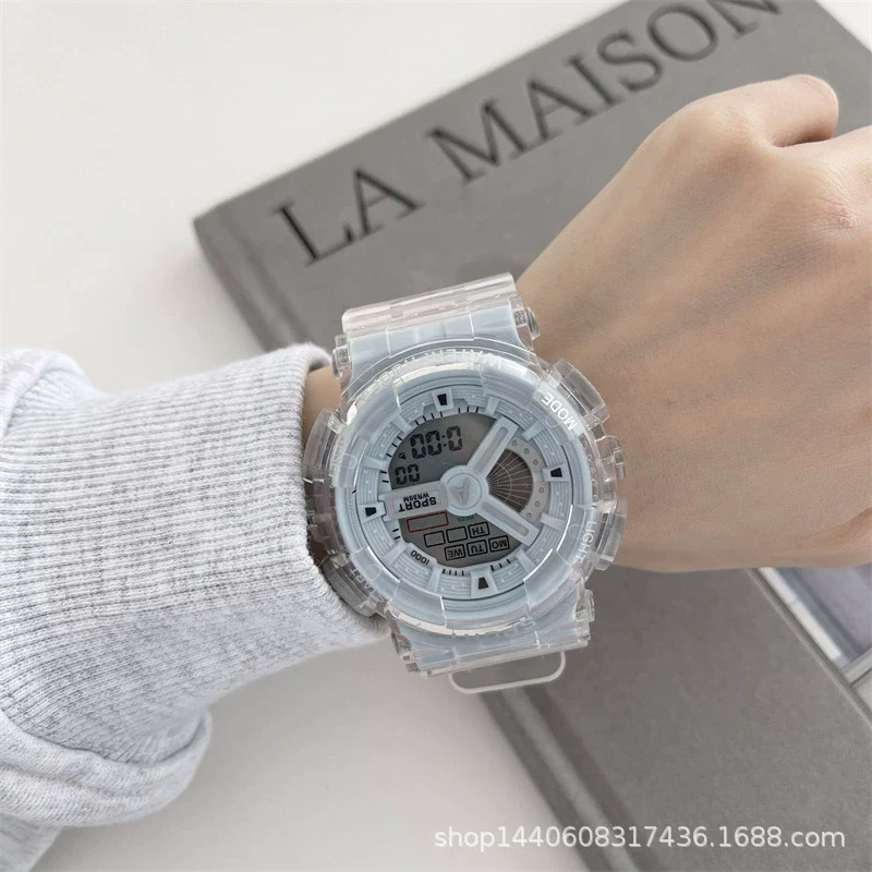 Universal Leisure Plastic And Silicone Transparent Strap Electronic Watch