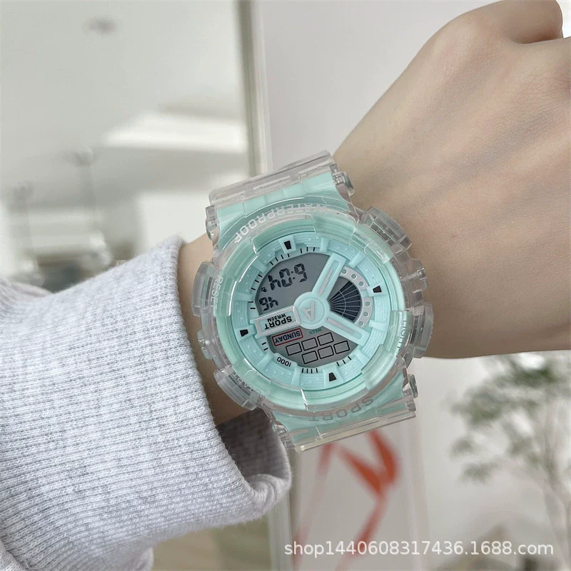 Universal Leisure Plastic And Silicone Transparent Strap Electronic Watch - Image 2