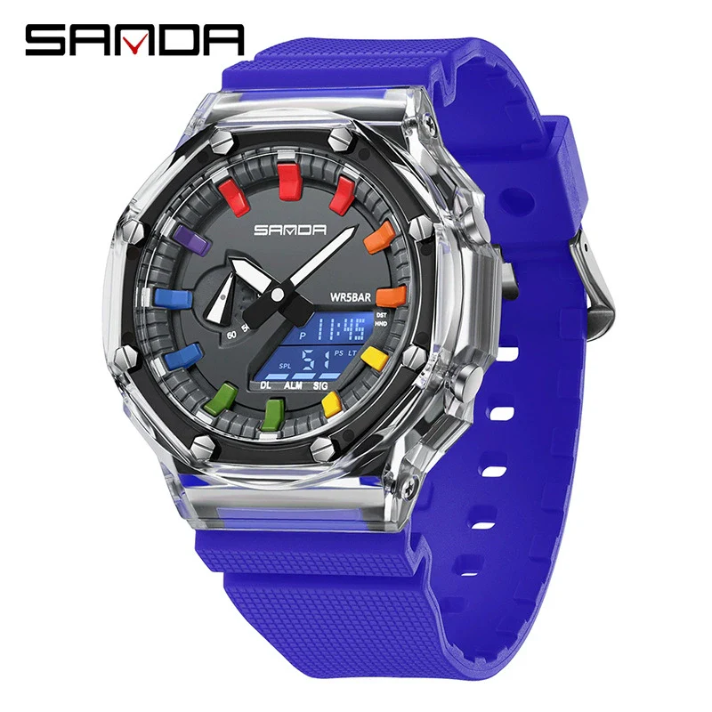 Universal Octagonal And Round Dopamine Transparent Electronic Watch Multifunctional Swimming Waterproof Watch With Abs Case Tpu Strap And Acrylic Mirror - Image 6