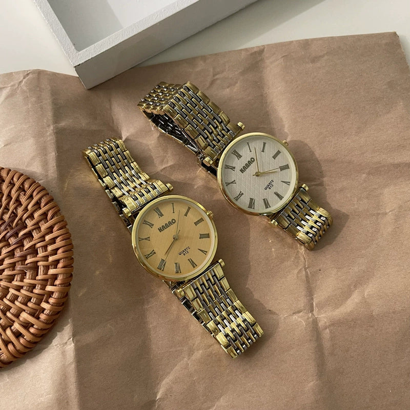 Universal Retro Style Alloy Belt Quartz Watch With Roman Round Dial And Ordinary Glass Mirror - Image 3