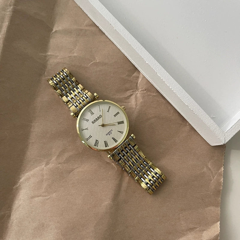 Universal Retro Style Alloy Belt Quartz Watch With Roman Round Dial And Ordinary Glass Mirror - Image 6