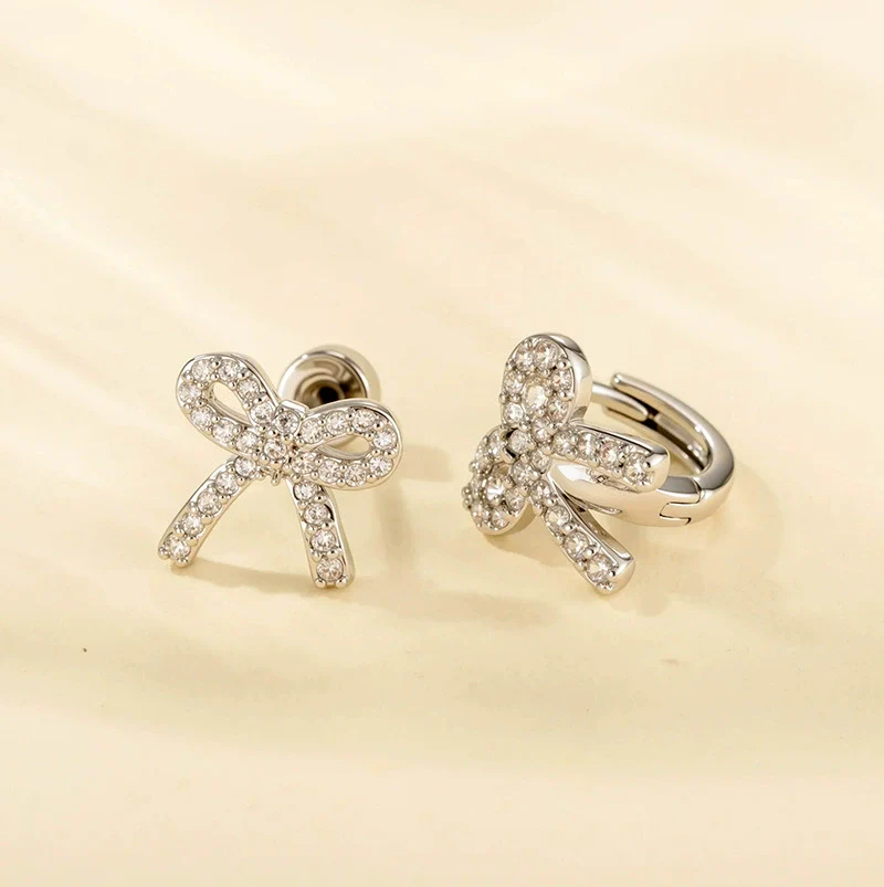 Versatile Bow Star Shape Titanium Steel Earrings With Zirconia For Girls And Boys - Image 2