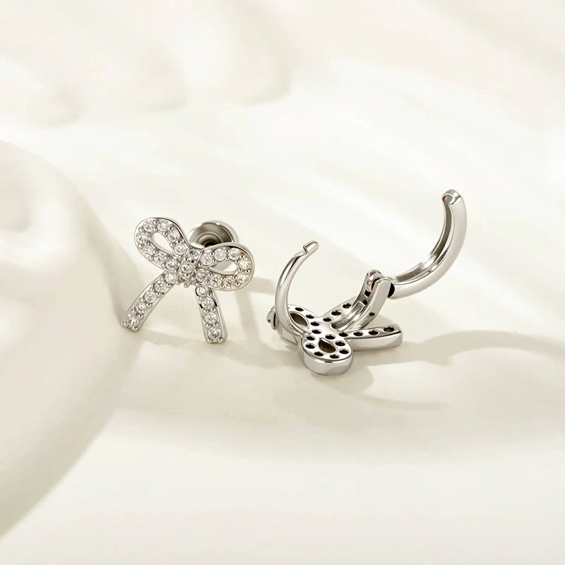 Versatile Bow Star Shape Titanium Steel Earrings With Zirconia For Girls And Boys - Image 3