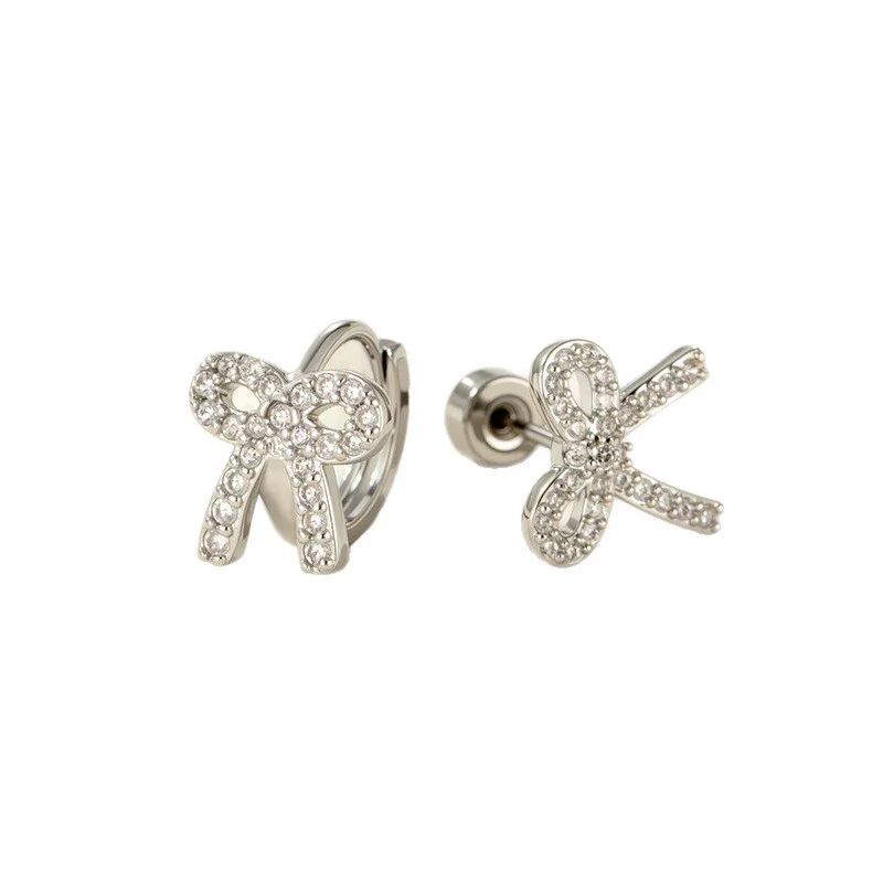 Versatile Bow Star Shape Titanium Steel Earrings With Zirconia For Girls And Boys - Image 4