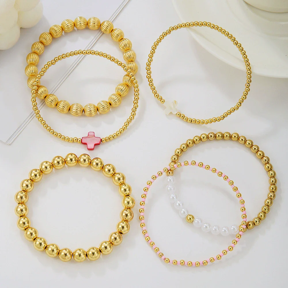 Versatile Shell Cross Set Pearl Bracelet Geometric Handmade Unisex - Image 2