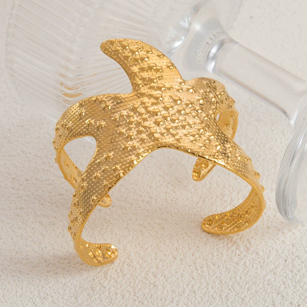 Vintage Animals Starfish Stainless Steel 18K Electroplated Hammer Bracelet For Women