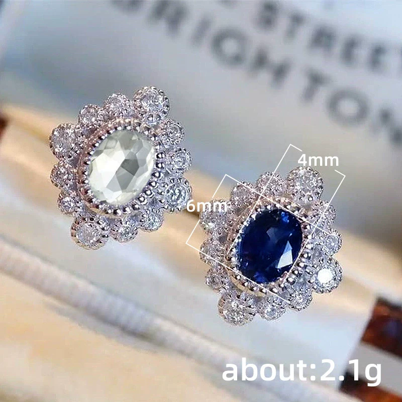 Vintage Flowershaped Copper Earrings With Diamond Sapphire Blue Zircon For Women - Image 5