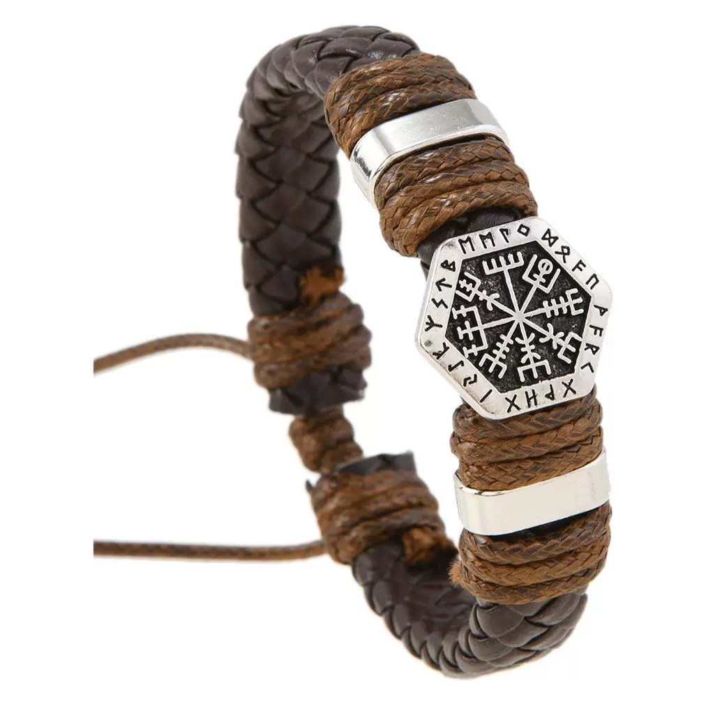 Vintage Handwoven Beaded Metal Scripture Leather Unisex Bracelet Geometric Pattern Handmade - Image 5