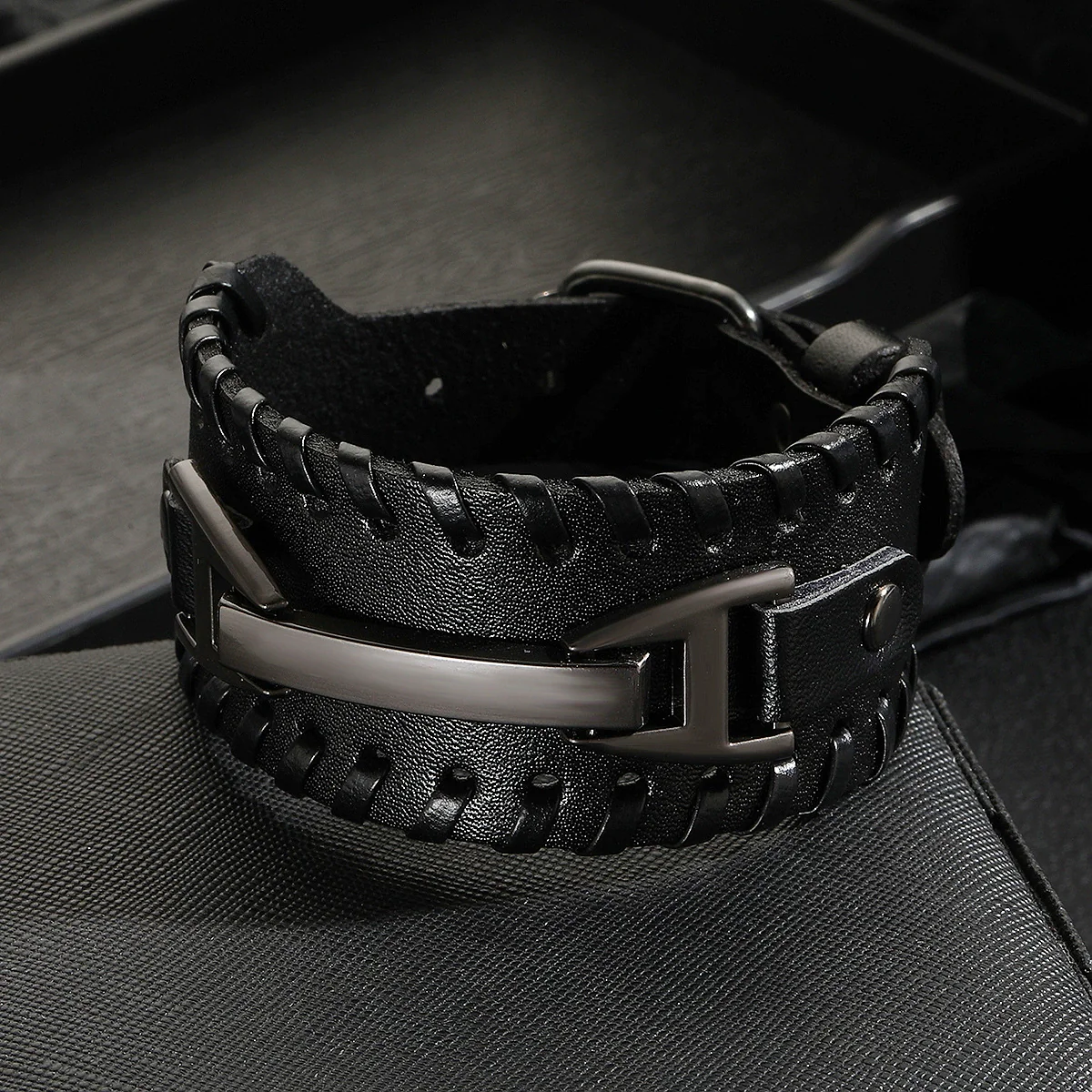 Vintage Leather Bracelet Geometric Style Electroplating Unisex - Image 4