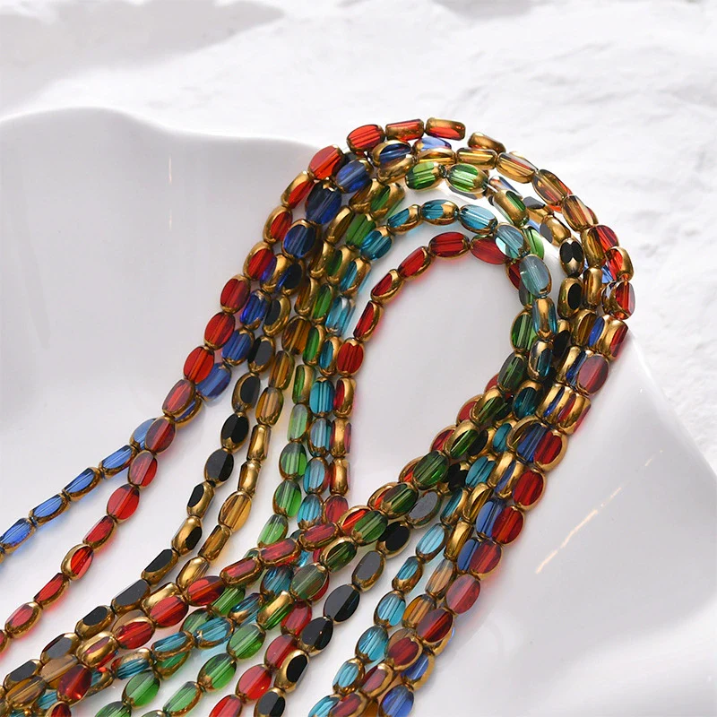 Vintage Mini Oval Cut Crystal Glass Glaze Beads Jewelry Making Material For Necklace And Bracelet