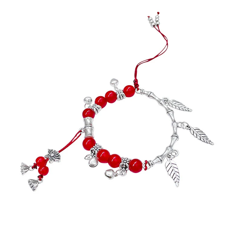 Vintage Red Beaded Alloy Flower Pattern Electroplated Women's Bracelet - Image 5