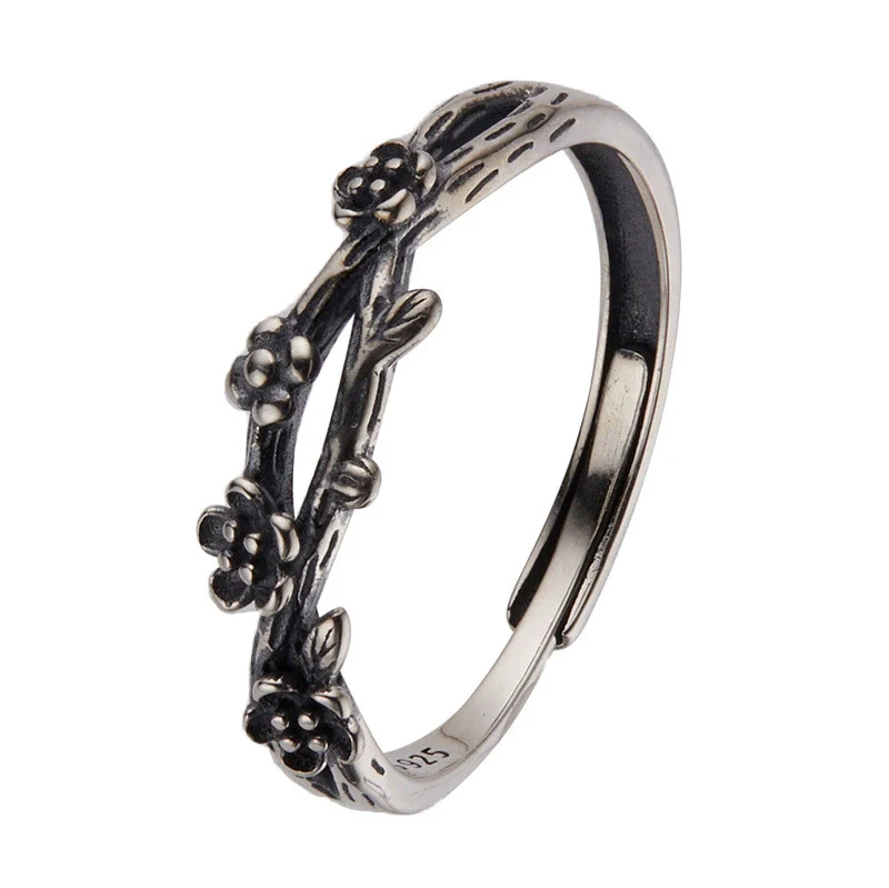Vintage S925 Silver Crystal Ring With Threedimensional Carved Flower Design For Men And Women - Image 5