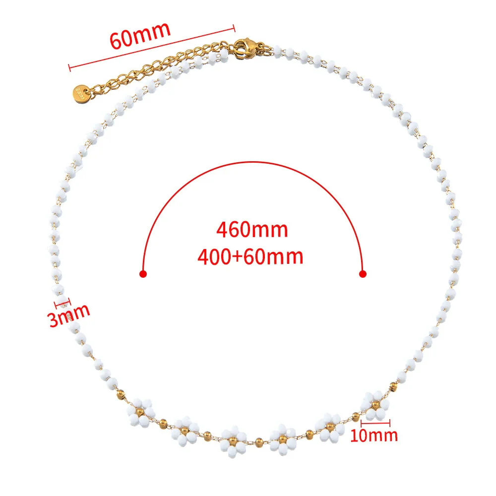 Vintage Small Fresh Daisy Flower Stainless Steel Woven Crystal Chain Electroplated Bracelet Necklace - Image 12