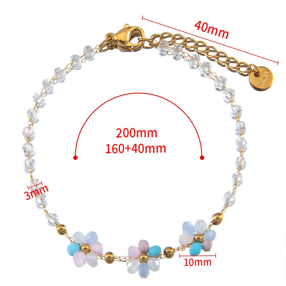 Vintage Small Fresh Daisy Flower Stainless Steel Woven Crystal Chain Electroplated Bracelet Necklace - Image 13