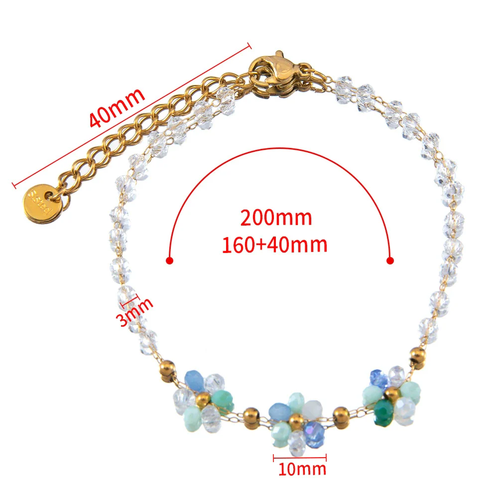 Vintage Small Fresh Daisy Flower Stainless Steel Woven Crystal Chain Electroplated Bracelet Necklace - Image 14