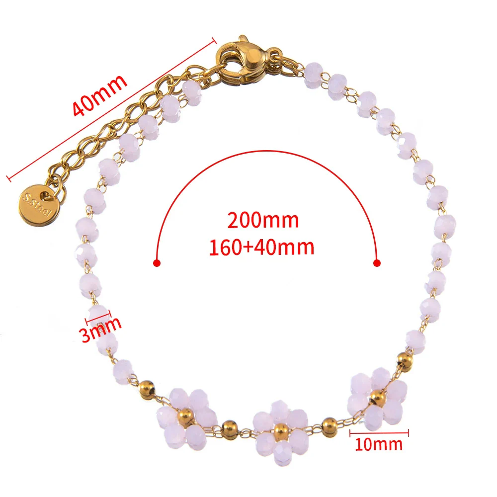 Vintage Small Fresh Daisy Flower Stainless Steel Woven Crystal Chain Electroplated Bracelet Necklace - Image 15