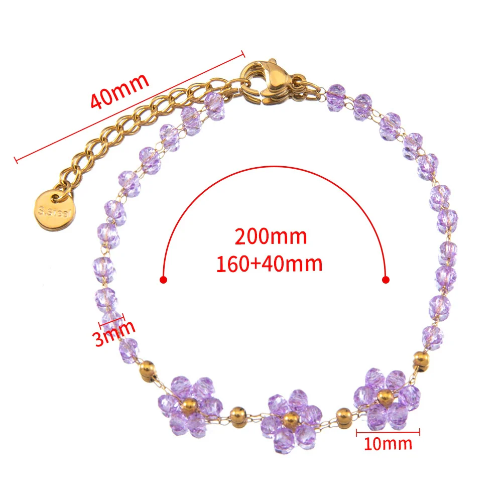 Vintage Small Fresh Daisy Flower Stainless Steel Woven Crystal Chain Electroplated Bracelet Necklace - Image 16