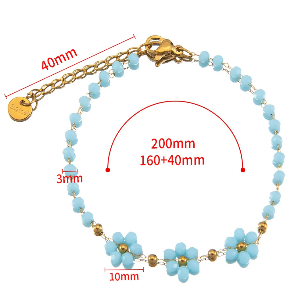 Vintage Small Fresh Daisy Flower Stainless Steel Woven Crystal Chain Electroplated Bracelet Necklace - Image 17