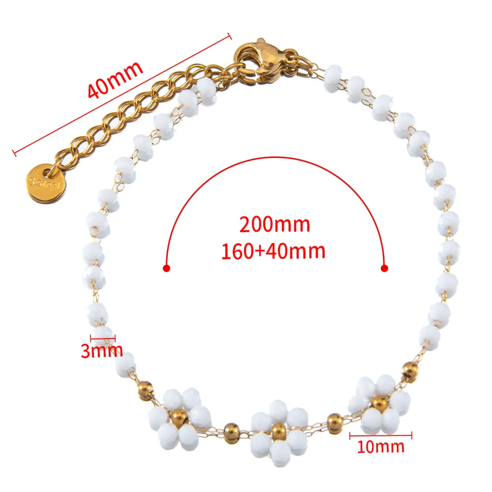 Vintage Small Fresh Daisy Flower Stainless Steel Woven Crystal Chain Electroplated Bracelet Necklace - Image 18