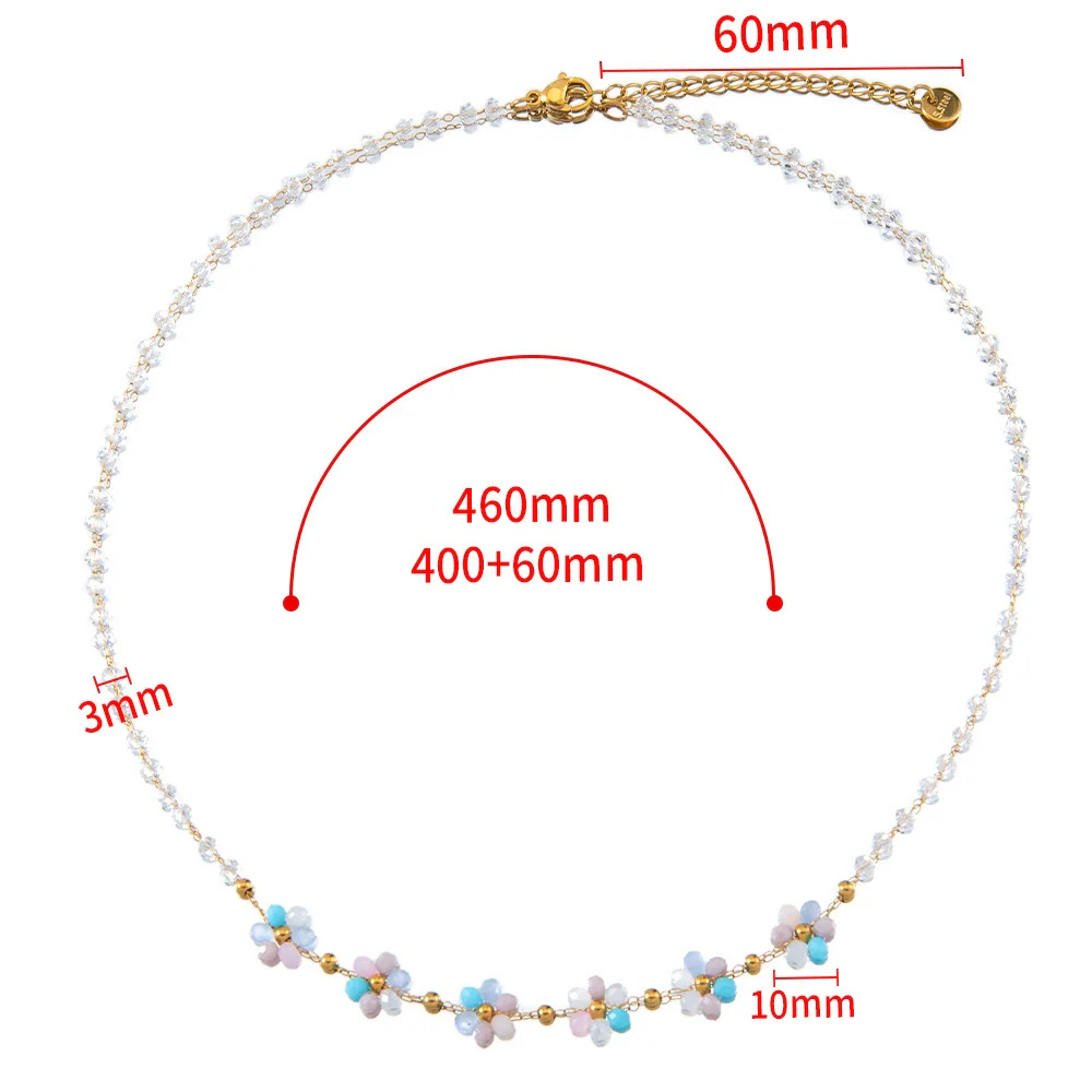 Vintage Small Fresh Daisy Flower Stainless Steel Woven Crystal Chain Electroplated Bracelet Necklace - Image 6
