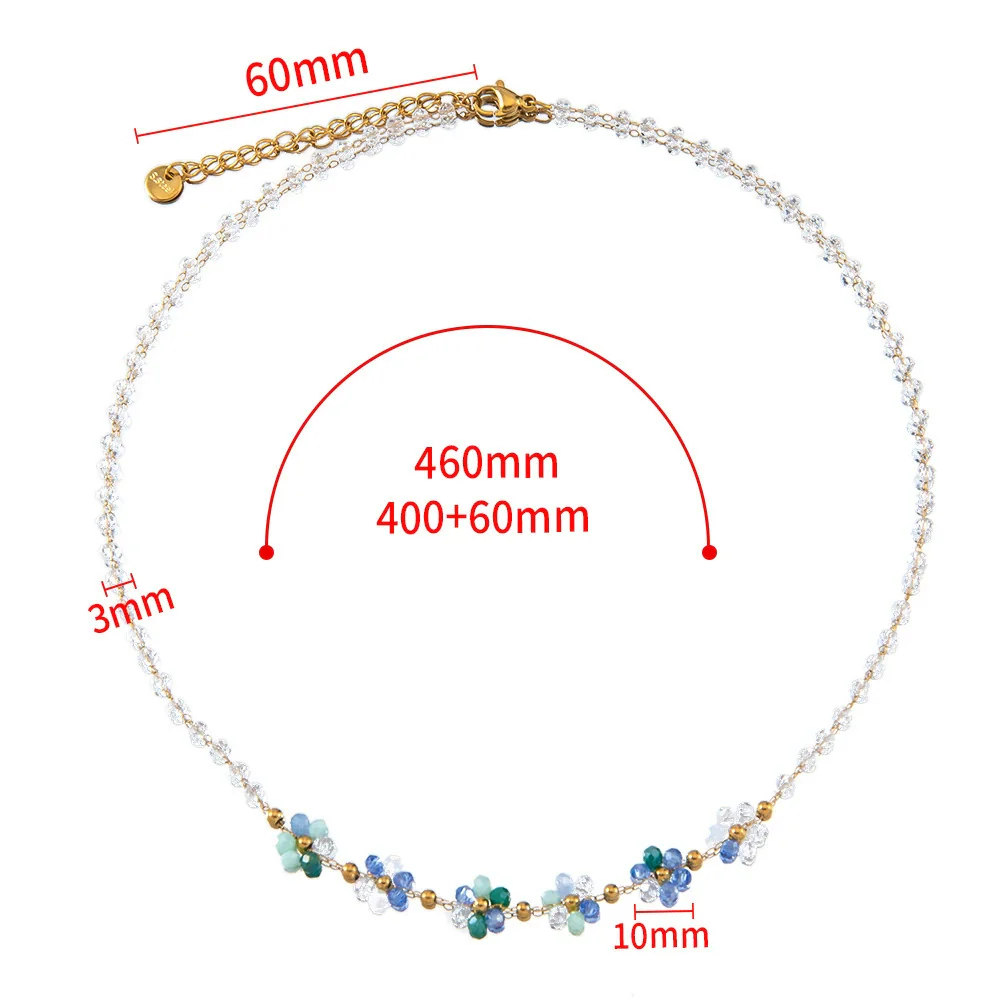 Vintage Small Fresh Daisy Flower Stainless Steel Woven Crystal Chain Electroplated Bracelet Necklace - Image 7