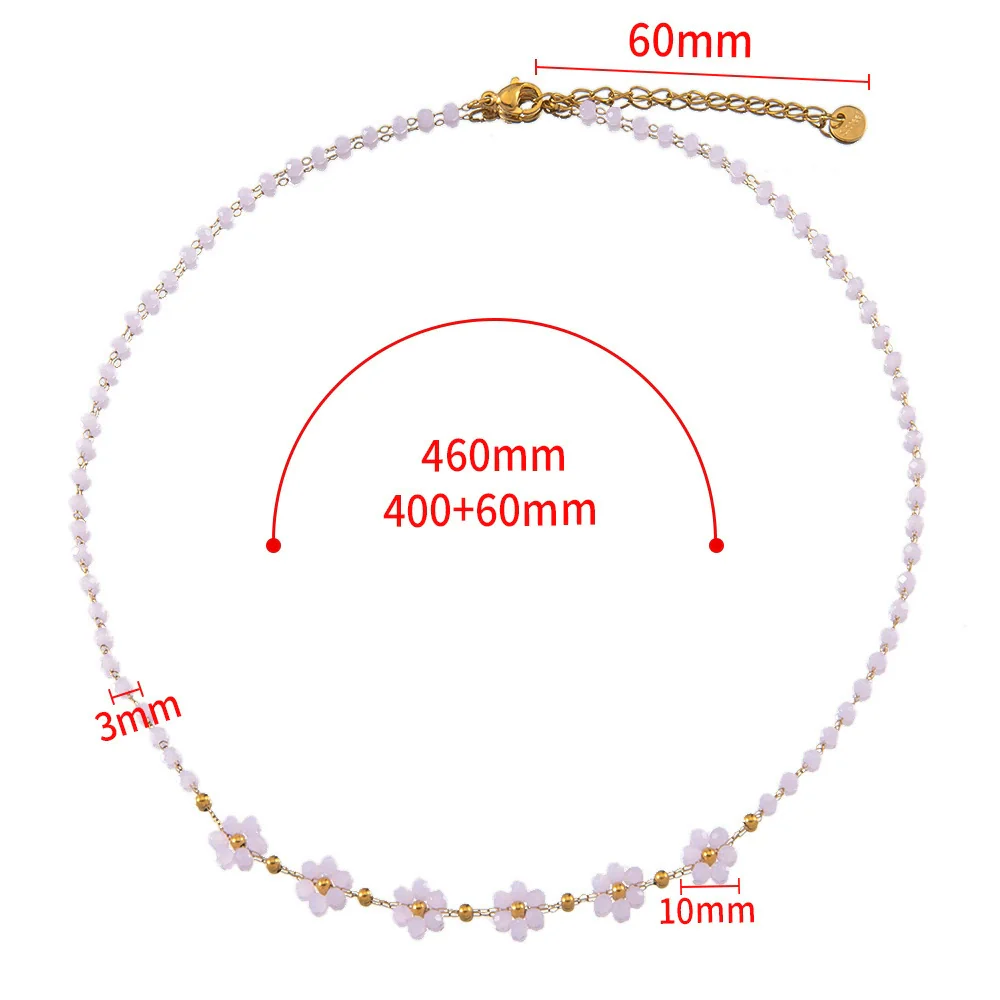 Vintage Small Fresh Daisy Flower Stainless Steel Woven Crystal Chain Electroplated Bracelet Necklace - Image 8