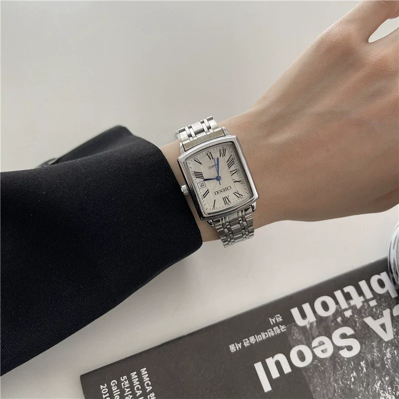 Vintage Square Roman Casual Alloy Band Quartz Couple's Watch - Image 3