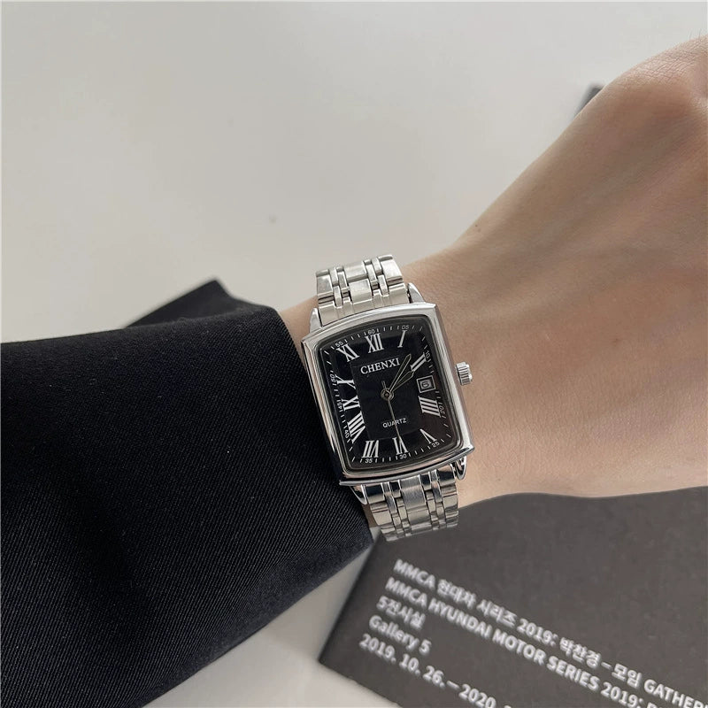 Vintage Square Roman Casual Alloy Band Quartz Couple's Watch - Image 4