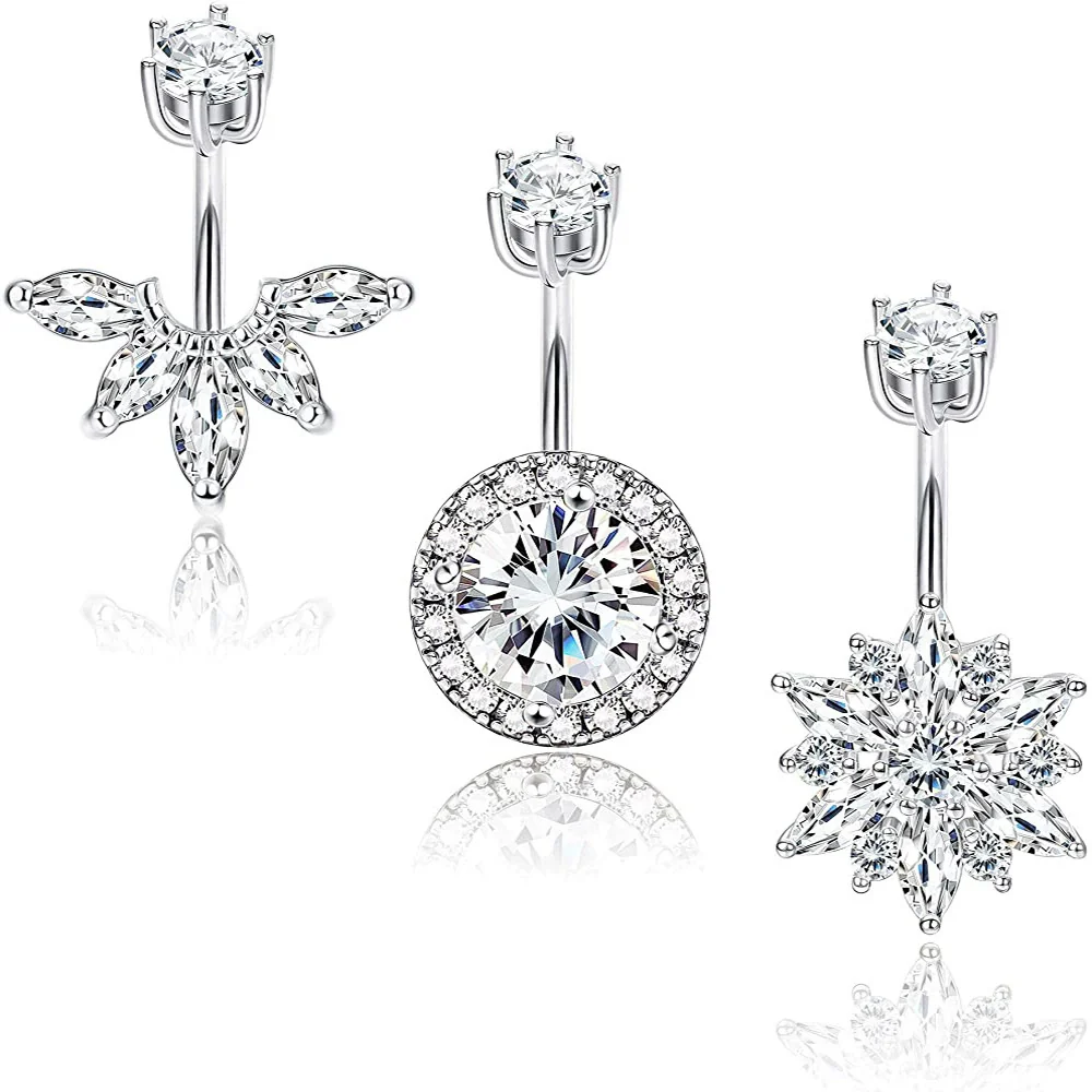 Vintage Stainless Steel Navel Ring Set With The Crown Pattern For Body Piercing
