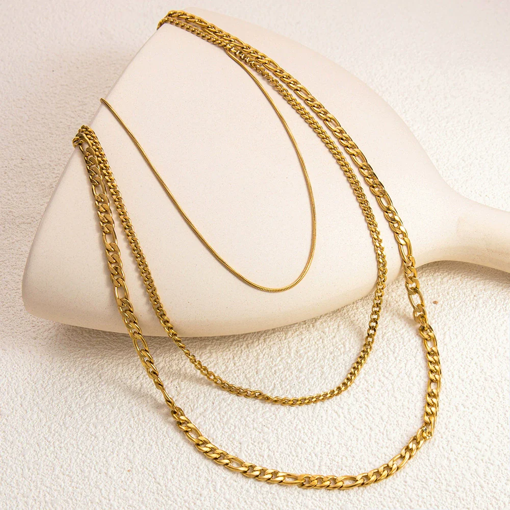Vintage Three Layer Stainless Steel And Titanium Steel Women's Clavicle Necklace With Snake Bone Chain And Electroplating Treatment - Image 4