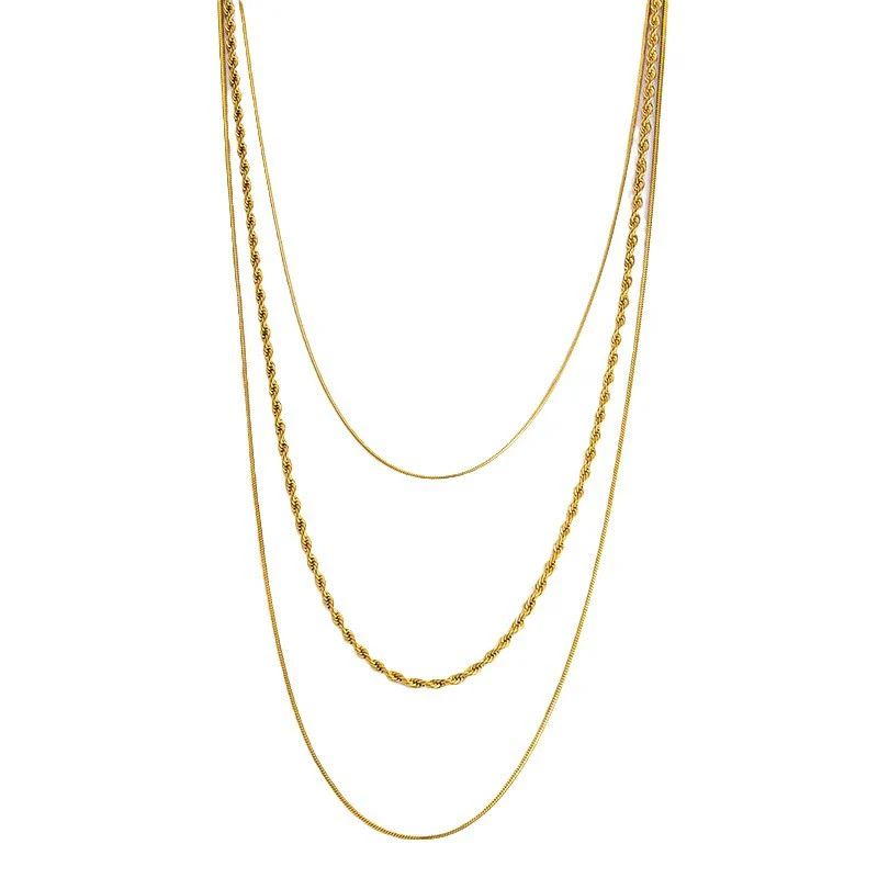 Vintage Three Layer Stainless Steel And Titanium Steel Women's Clavicle Necklace With Snake Bone Chain And Electroplating Treatment - Image 5