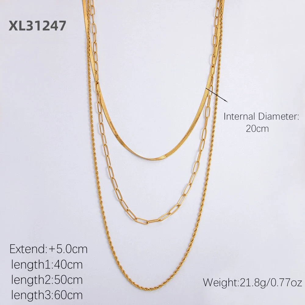 Vintage Three Layer Stainless Steel And Titanium Steel Women's Clavicle Necklace With Snake Bone Chain And Electroplating Treatment - Image 8