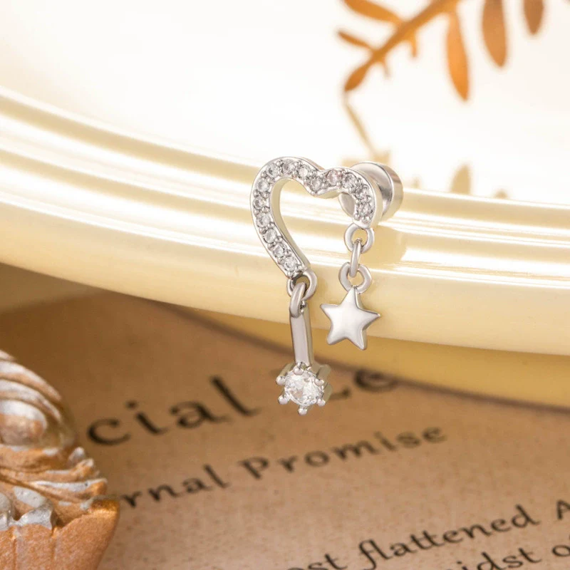 Vintage Titanium Steel Heart Cut Out Zircon Earrings For Women Micropaved With Doubleheaded Screws Highend Piercing Jewelry - Image 2