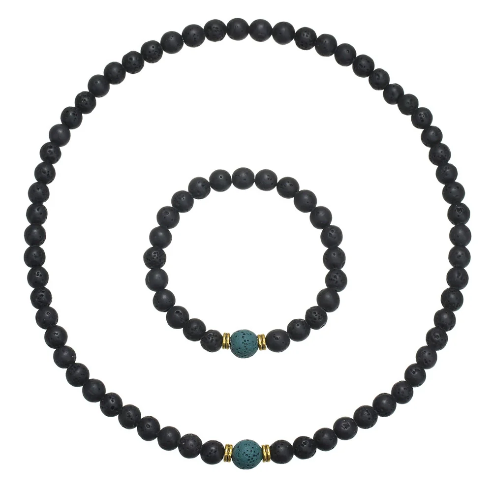 Volcanic Stone Alloy O Word Chain Geometric Style Manual Women's Jewelry Set - Image 5