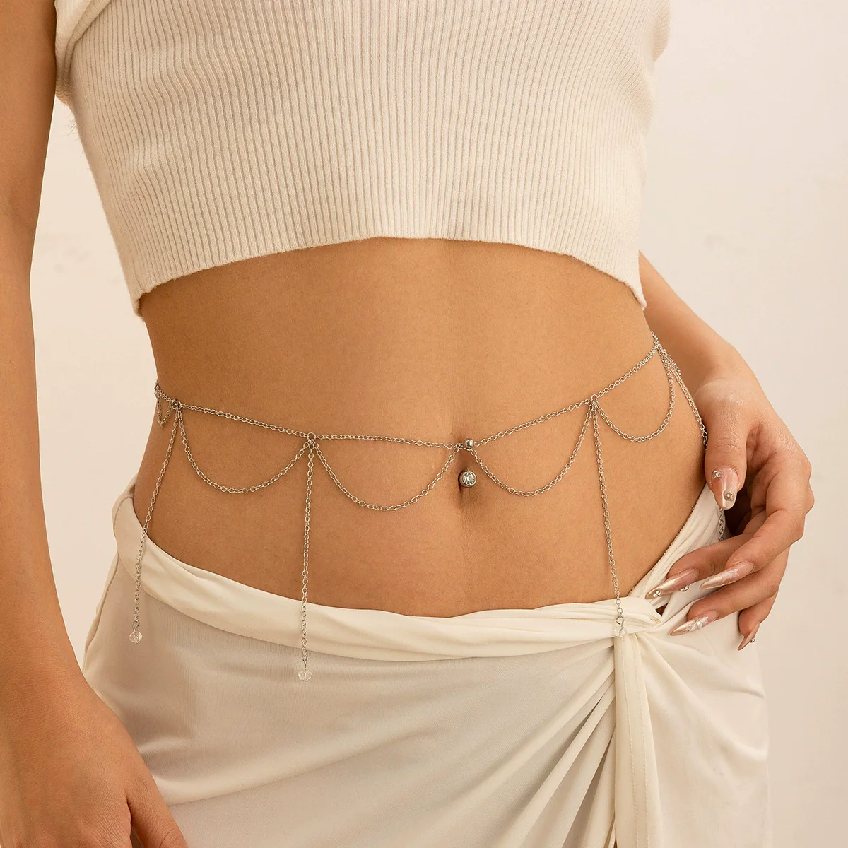 Waist And Body Chain Imitation Pearl Tassel Rhinestone Zircon Iron - Image 2