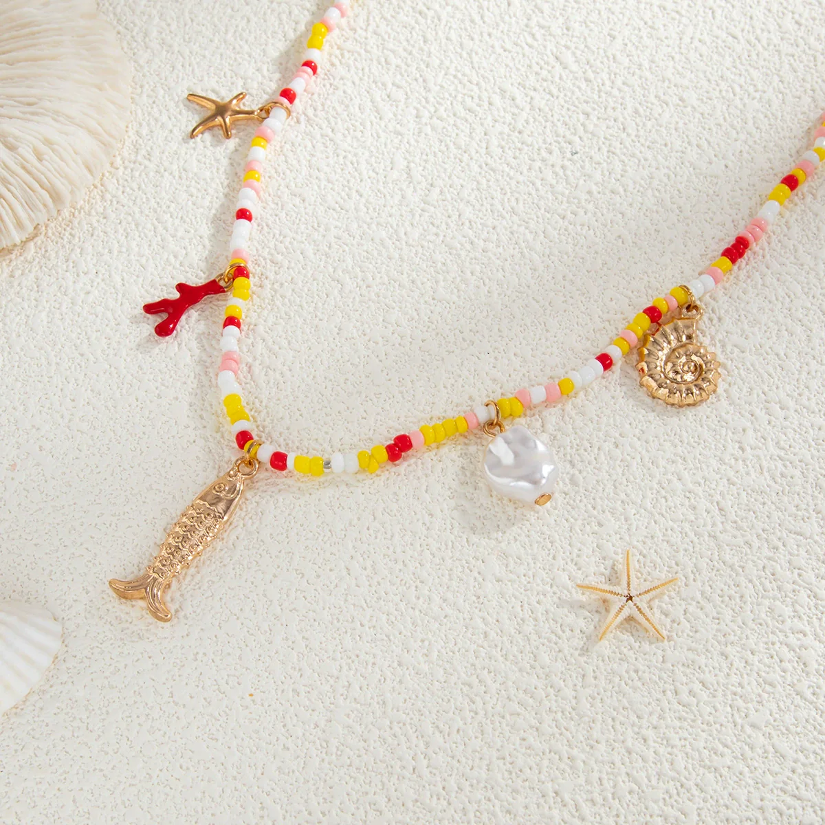 Waist Chain Metal Starfish Shell Fish Tail Minimalist Beaded Elastic Waist Jewelry - Image 4